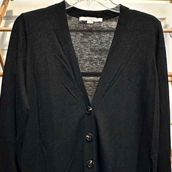 LOFT Women's Classic Black Button-Up Cardigan - Picture 3 of 4